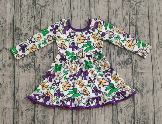 9.24 GLD1320 XS-3XL Sample No Moq Baby Girls Mardigras Bows Masks Knee Length Dresses