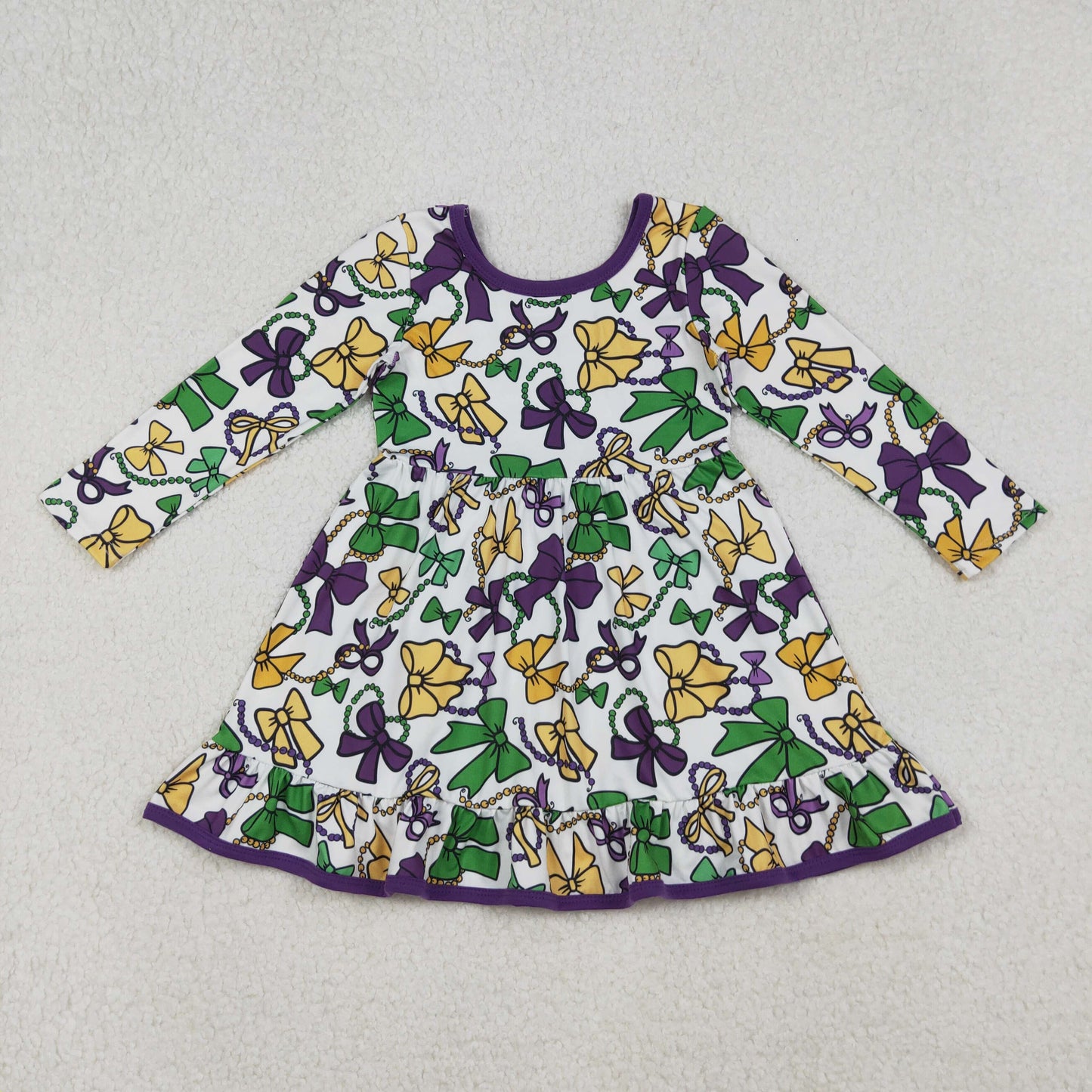 10.10 RTS NO MOQ （In stock）GLD1320 Baby Girls Winter Dress Baby Girls Mardigras Bows Masks Ruffle Knee Length Dresses