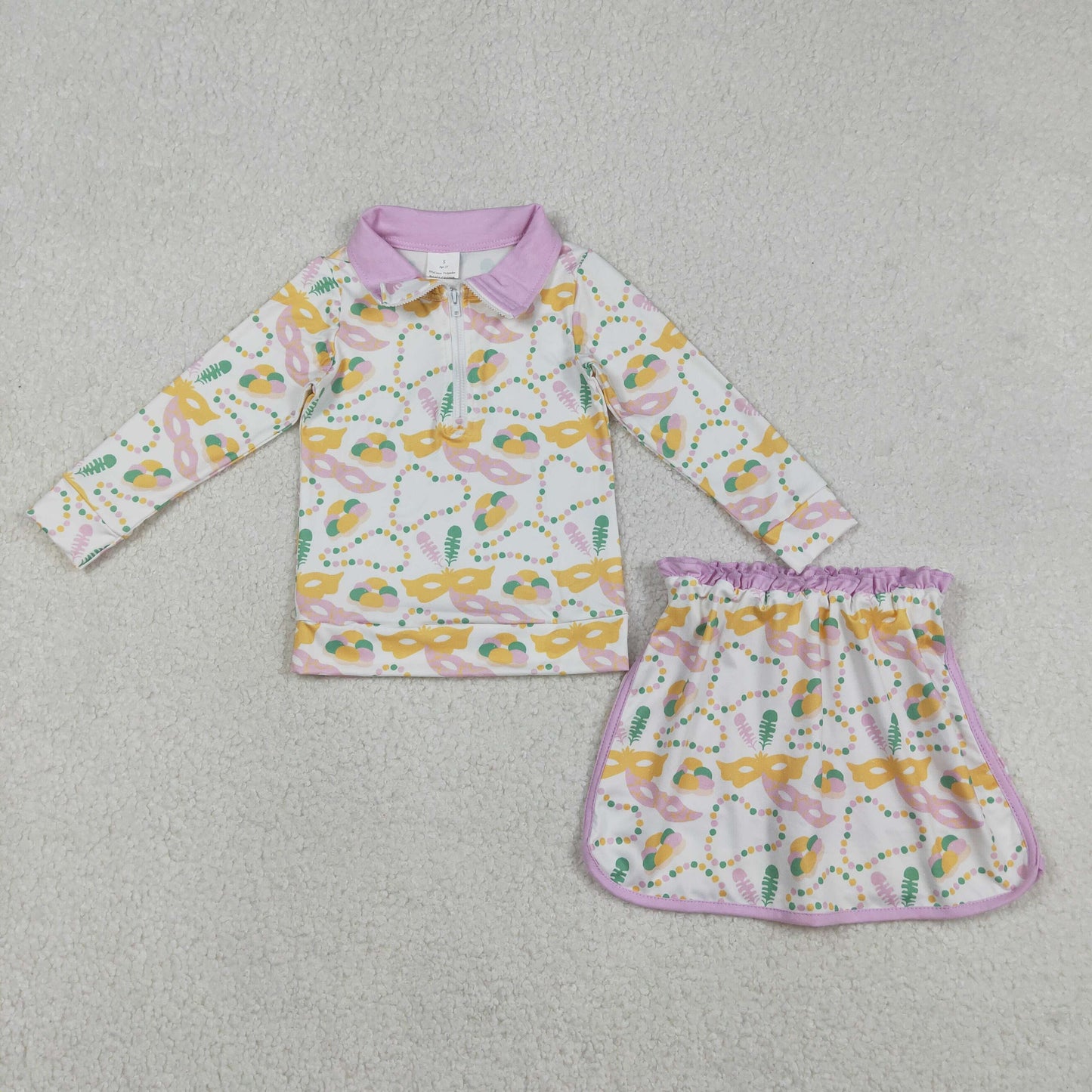 12.16 RTS NO MOQ （In stock）GLD1334 Baby Girls Mardigras Donuts Masks Zip Pullover Skirt Shorts Clothes Sets