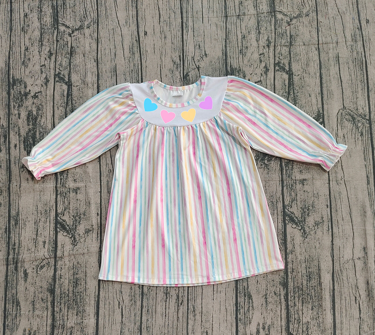 10.3 GLD1335 Sample No Moq Embroidery Hearts Baby Girls Colorful Stripes Valentine Knee Length Dresses
