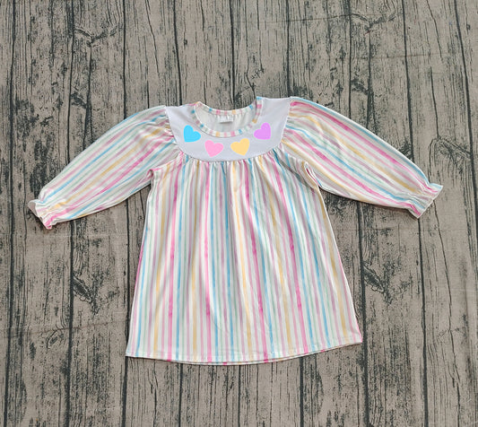 10.3 GLD1335 Sample No Moq Embroidery Hearts Baby Girls Colorful Stripes Valentine Knee Length Dresses