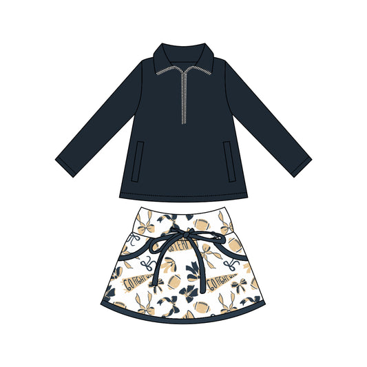 9.22 GLD1337 Baby Girls Black Zipper Pullovers Pockets Team Skorts Yoga Clothes Set Preorder