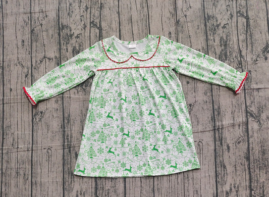 10.20 GLD1345 Sample No Moq Baby Girls Green Deer Snowmen Christmas Knee Length Dresses