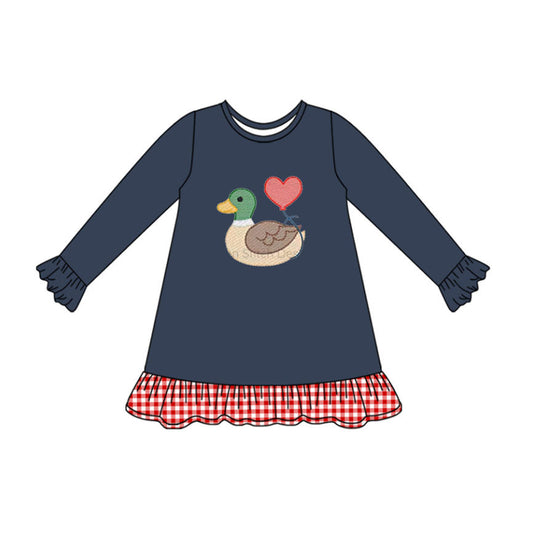 9.24 GLD1349 Pre order No Moq Baby Girls Hearts Ducks Valentine Ruffle Knee Length Dresses