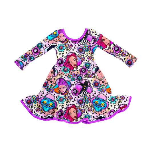 9.25 GLD1351 Pre order No Moq Baby Girls Cartoon Princesses Flowers Ruffle Knee Length Dresses