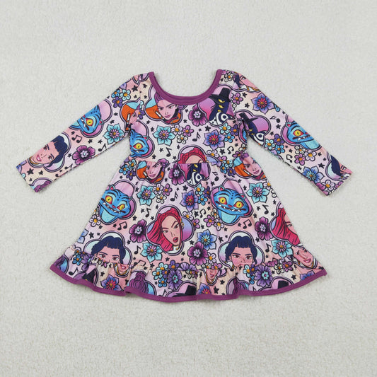 10.31 RTS NO MOQ （In stock）GLD1351 Baby Girls Winter Dress Baby Girls Cartoon Girls Music Flowers Ruffle Knee Length Dresses