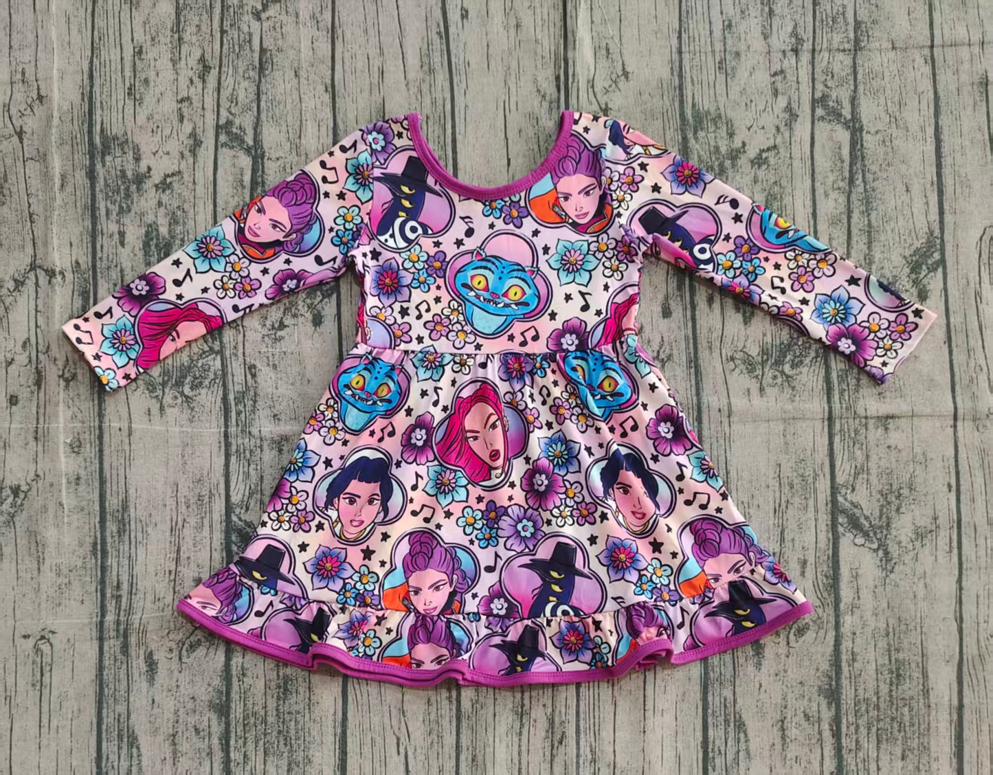 10.10 GLD1351 Sample No Moq Baby Girls Cartoon Princesses Flowers Ruffle Knee Length Dresses