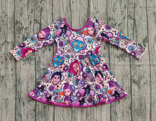 10.10 GLD1351 Sample No Moq Baby Girls Cartoon Princesses Flowers Ruffle Knee Length Dresses