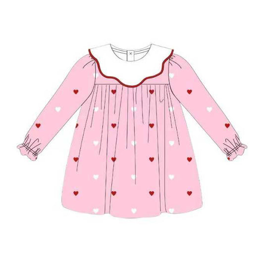 9.25 GLD1352 Pre order No Moq Baby Girls White Red Hearts Valentine Knee Length Dresses