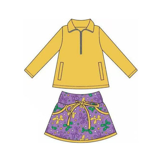 9.26 GLD1353 Pre order No Moq Baby Girls Pockets Zipper Pullovers Skirt Shorts Mardigras Clothes Set