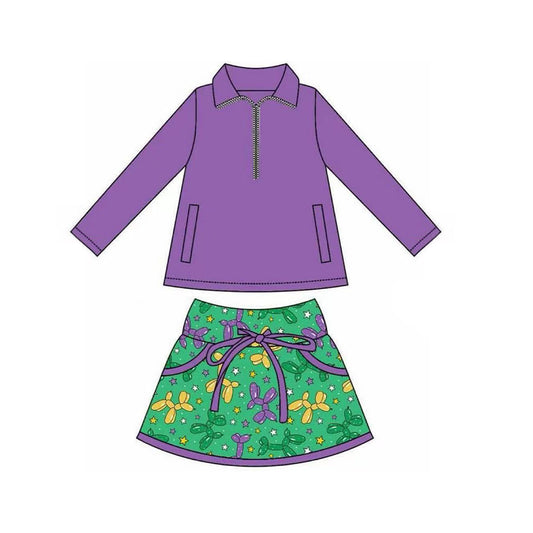 9.26 GLD1355 Pre order No Moq Baby Girls Pockets Zipper Pullovers Skirt Shorts Mardigras Clothes Set