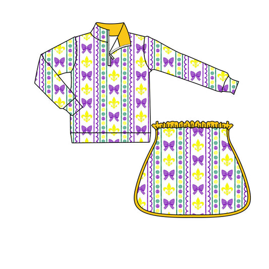 10.1 GLD1363 Pre order No Moq Yoga fabric Baby Girls Mardigras Anchors Bows Stripe Zipper Pullovers Skirt Shorts Yoga Clothes Set