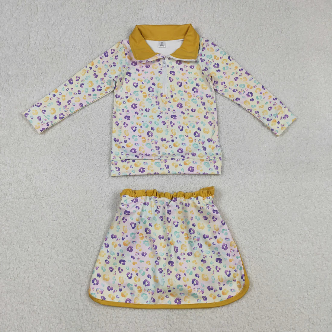 12.22 RTS Sibling Baby Girls Mardigras Leopard Yoga Active Shorts Knee Length Dress Skorts Clothes Sets