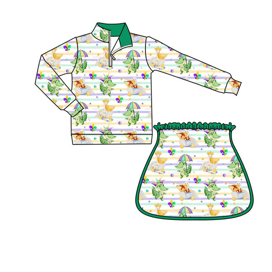 10.1 GLD1368 Pre order No Moq Yoga fabric Baby Girls Mardigras Anchors Crocodiles Zipper Pullovers Skirt Shorts Yoga Clothes Set