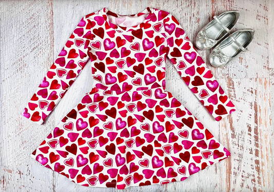 10.13 GLD1378 Pre order No Moq Baby Girls Red Hearts Plaid Valentine Knee Length Dresses