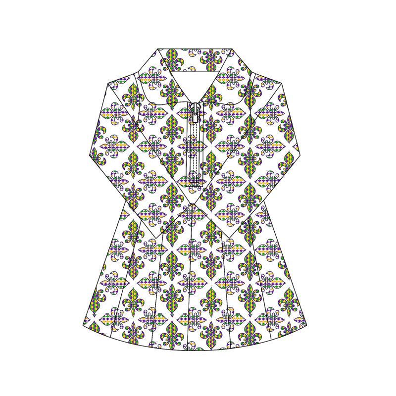 10.17 GLD1405 Pre order No Moq Yoga fabric Baby Girls Mardigras Anchors Plaid Yoga Shorts Zipper Knee Length Dresses