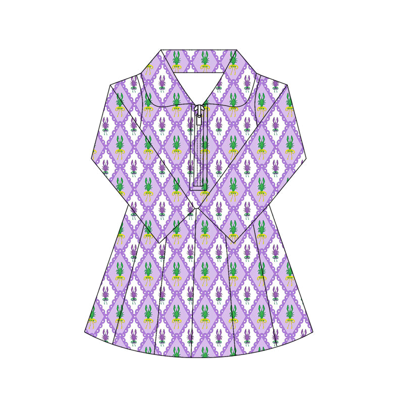 10.17 GLD1409 Pre order No Moq Yoga fabric Baby Girls Mardigras Crayfishes Checked Yoga Shorts Zipper Knee Length Dresses