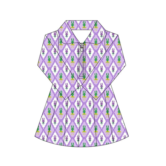 10.17 GLD1409 Pre order No Moq Yoga fabric Baby Girls Mardigras Crayfishes Checked Yoga Shorts Zipper Knee Length Dresses