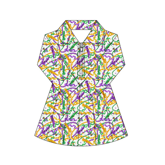 10.17 GLD1414 Pre order No Moq Yoga fabric Baby Girls Mardigras Lights Fur Yoga Shorts Zipper Knee Length Dresses