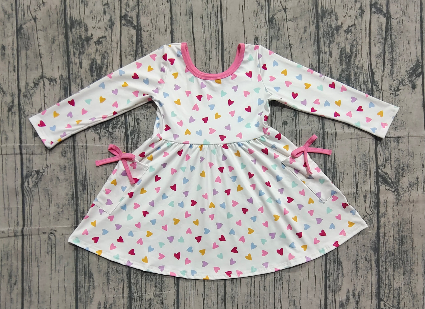 11.13 GLD1428 Sample No Moq Baby Girls Colorful Hearts Pockets Valentines Knee length Dresses