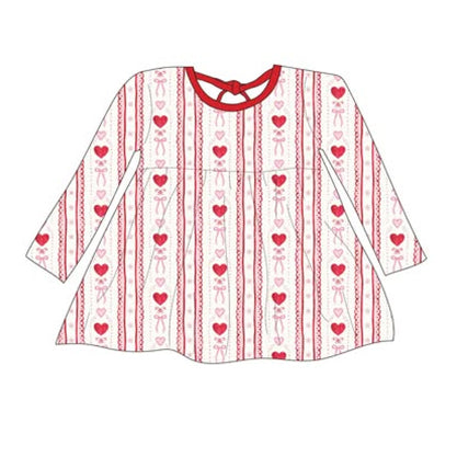 10.31 GLD1429 Pre order No Moq Baby Girls Bows Hearts Stripe Pockets Valentine Knee length Dresses