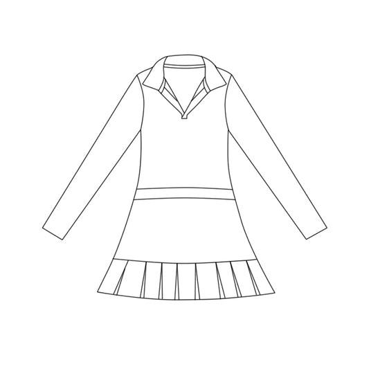 11.3 GLD1440 Pre order No Moq Yoga fabric Baby Girls White Long Sleeve Pleated Ruffle Knee Length Dresses