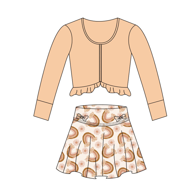 11.3 GLD1462 Pre order No Moq Yoga fabric Baby Girls Yellow Zipper Jackets Flowers Rainbows Skirts Shorts Yoga Clothes Sets