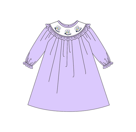 11.4 GLD1469 Pre order No Moq Baby Girls Lavender Boots Tassel Mardigras Ruffle Sleeve Knee length Dresses