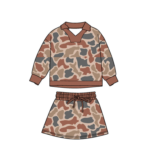 11.4 GLD1476 Pre order No Moq Baby Girls Khaki Camo Long Sleeve Skirts Shorts Southern Clothes Sets