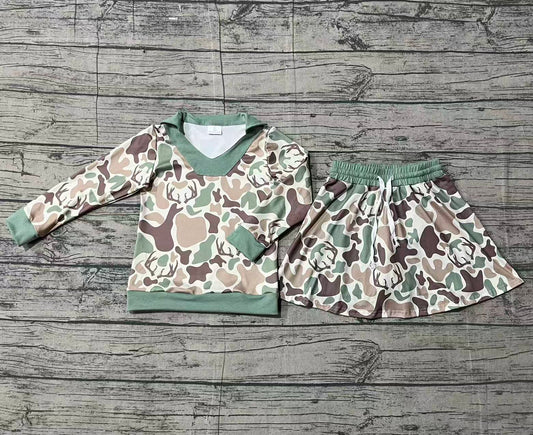 12.4 GLD1477 Smple No Moq Baby Girls Green Deer Camo Long Sleeve Skirts Shorts Hunting Clothes Sets