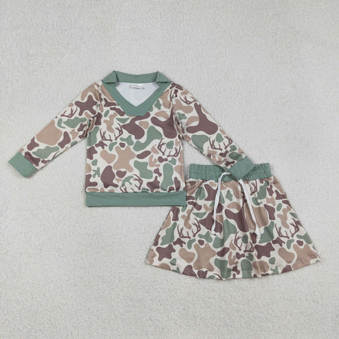 12.25 RTS Sibling Baby Girls Southern Camo Long Sleeve Top Skirt Shorts Clothes Sets