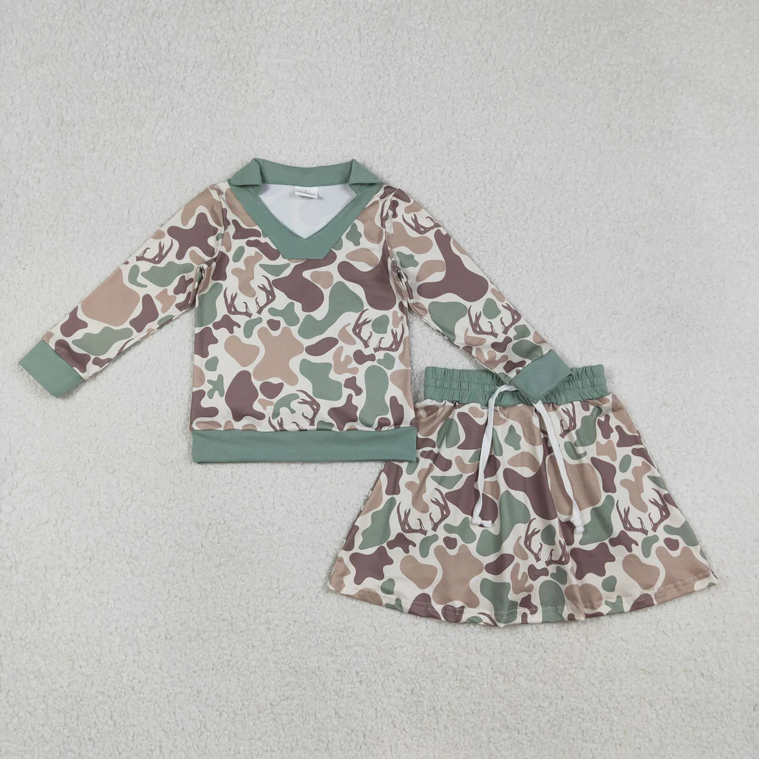 12.26 RTS Sibling Baby Girls Southern Camo Long Sleeve Top Skirt Shorts Clothes Sets