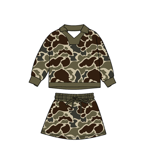 11.4 GLD1479 Pre order No Moq Baby Girls Brown Camo Long Sleeve Skirts Shorts Hunting Clothes Sets