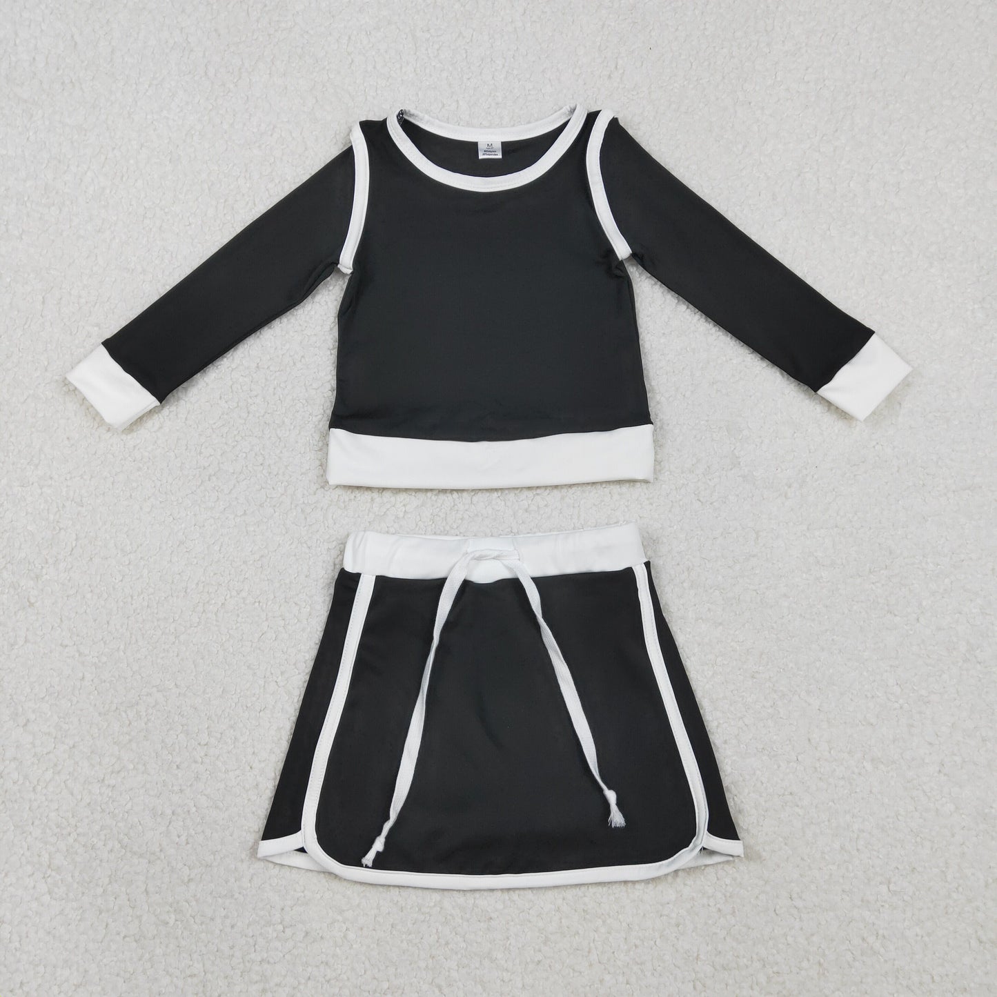 2.7 RTS NO MOQ （In stock）GLD1481 Baby Girls Black Long Sleeve Top Skirts Shorts Yoga Active Clothes Sets