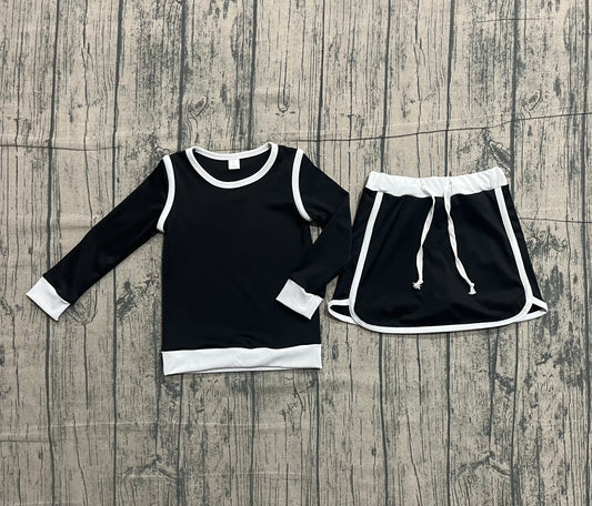 1.8 GLD1481 Sample No Moq Yoga fabric Baby Girls Black Long Sleeve Top Skirts Shorts Yoga Clothes Sets