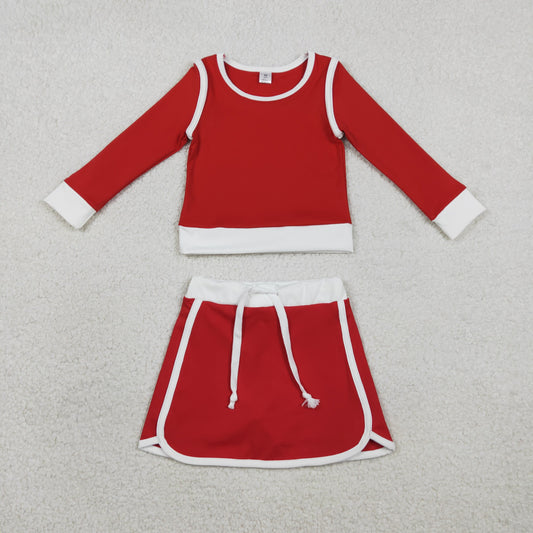 2.3 RTS NO MOQ （In stock）GLD1482 Baby Girls Red Long Sleeve Top Skirts Shorts Yoga Active Clothes Sets