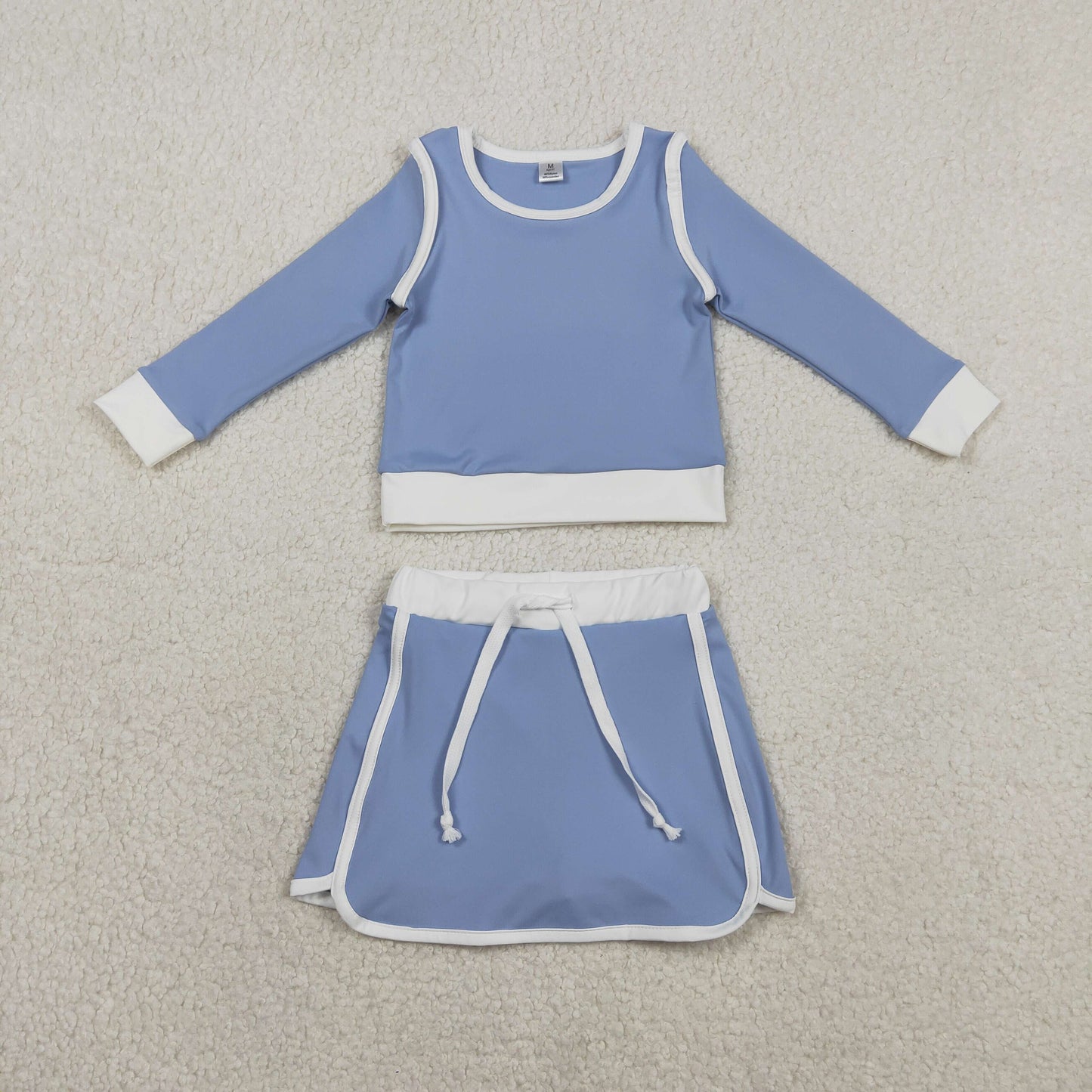 1.31 RTS NO MOQ （In stock）GLD1483 Baby Girls Blue Long Sleeve Top Skirts Shorts Yoga Active Clothes Sets