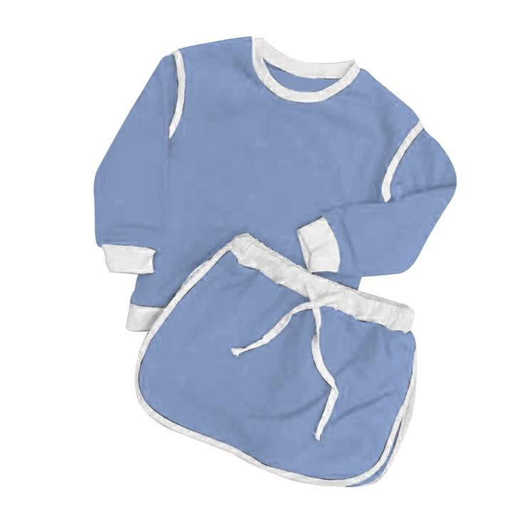 11.7 GLD1483 Pre order No Moq Yoga fabric Baby Girls Blue Long Sleeve Top Skirts Shorts Yoga Clothes Sets
