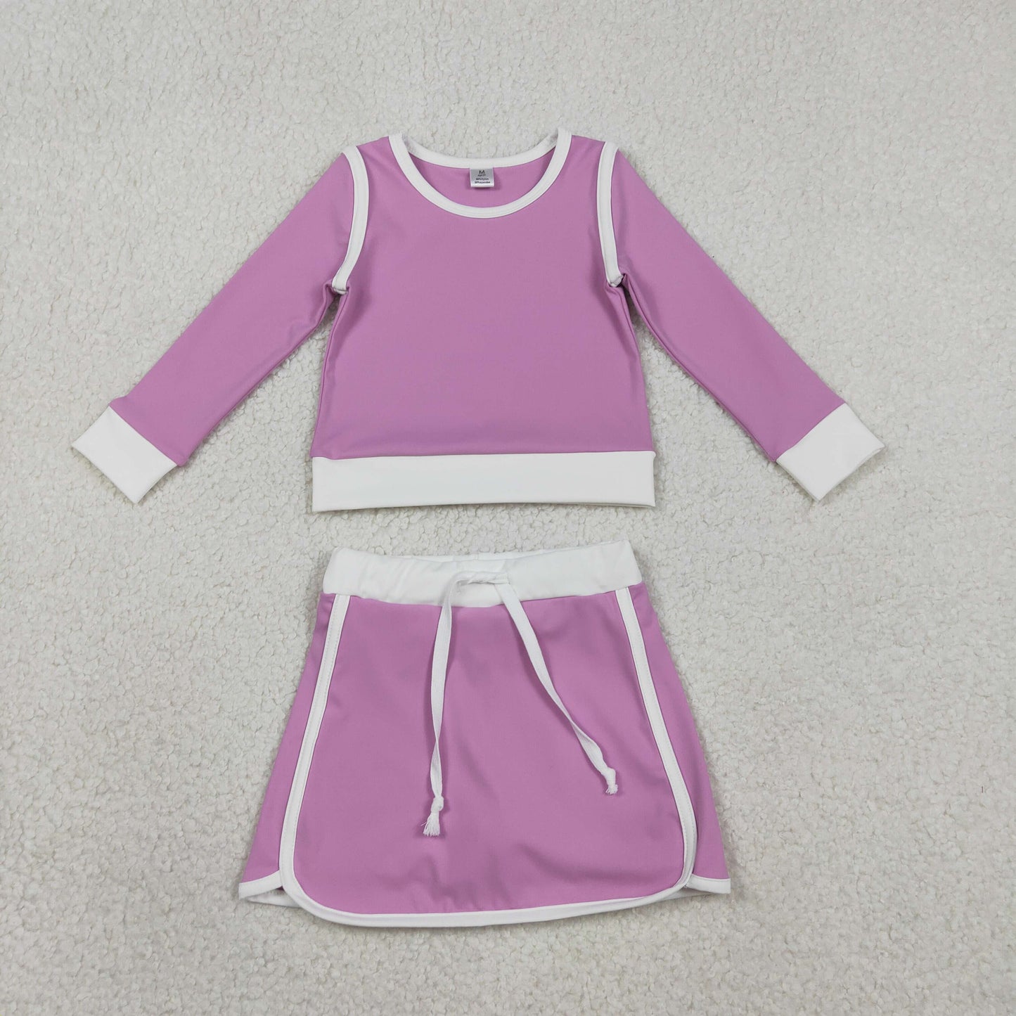 2.5 RTS NO MOQ （In stock）GLD1484 Baby Girls Lavender Long Sleeve Top Skirts Shorts Yoga Active Clothes Sets