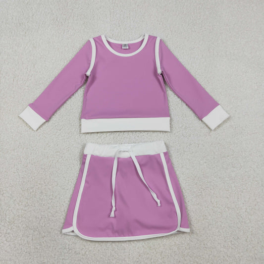 2.5 RTS NO MOQ （In stock）GLD1484 Baby Girls Lavender Long Sleeve Top Skirts Shorts Yoga Active Clothes Sets