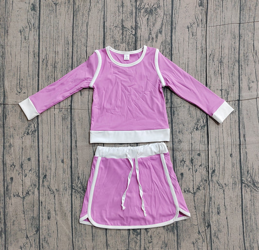 1.22 GLD1484 Sample No Moq Yoga fabric Baby Girls Pink Long Sleeve Top Skirts Shorts Yoga Clothes Sets