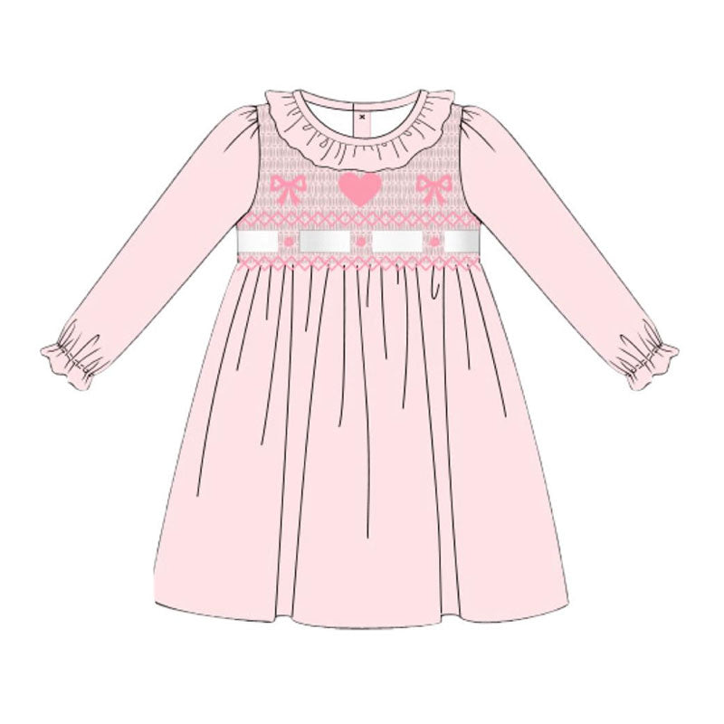 11.7 GLD1485 Pre order No Moq Baby Girls Pink Bows Hearts Valentine Collar Knee Length Dresses