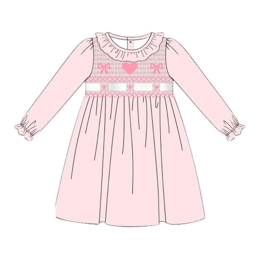 11.7 GLD1485 Pre order No Moq Baby Girls Pink Bows Hearts Valentine Collar Knee Length Dresses