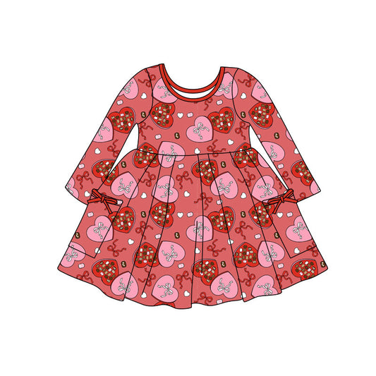 11.7 GLD1488 Pre order No Moq Baby Girls Hearts Bows Pockets Valentine Knee Length Dresses