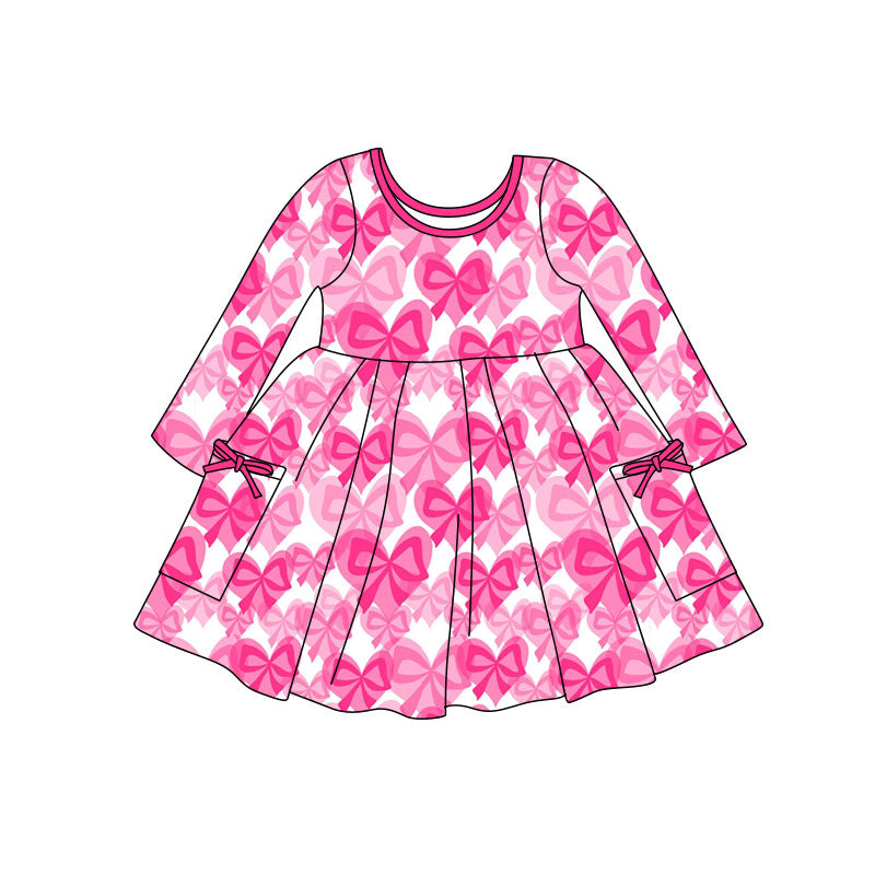 11.7 GLD1492 Pre order No Moq Baby Girls Hearts Bows Pockets Valentine Knee Length Dresses