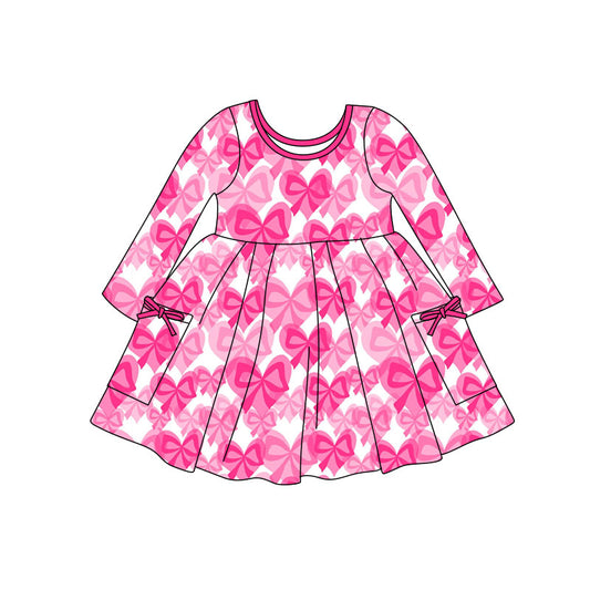 11.7 GLD1492 Pre order No Moq Baby Girls Hearts Bows Pockets Valentine Knee Length Dresses