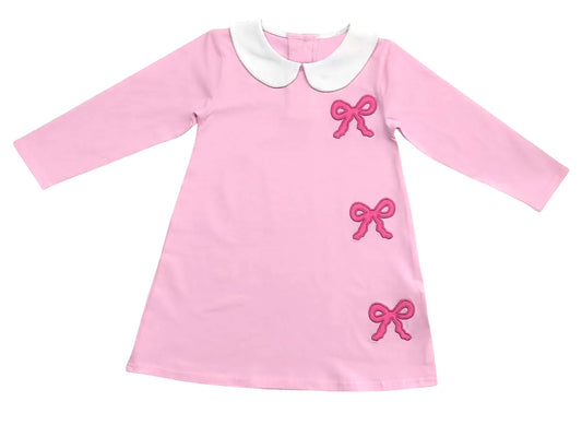 11.7 GLD1494 Pre order No Moq Baby Girls Pink Long Sleeve Bows Collar Valentine Knee Length Dresses