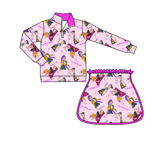 11.12 GLD1500 Pre order No Moq Yoga fabric Baby Girls Pink Demon Hunter Zipper Pullovers Skirt Shorts Yoga Clothes Sets