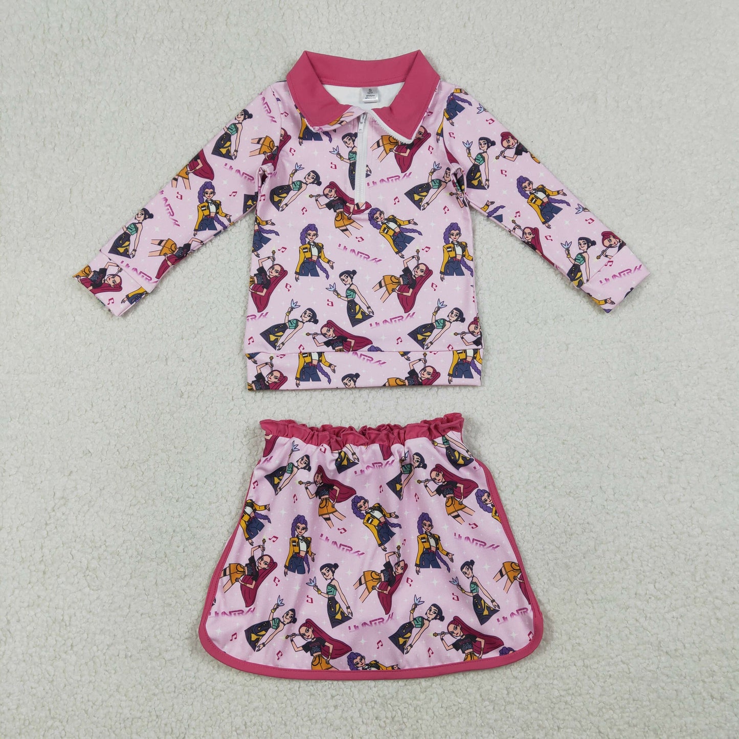 1.13 RTS NO MOQ （In stock）GLD1500 Baby Girls Pink Demon Hunter Zipper Pullovers Skirt Shorts Yoga Active Clothes Sets