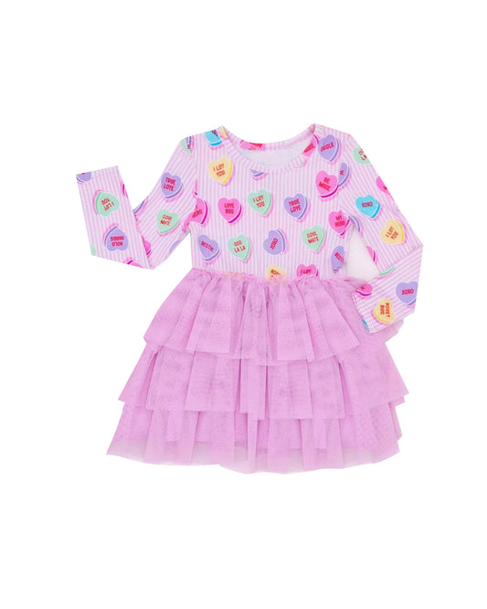 11.12 GLD1502 Pre order No Moq Baby Girls Pink Stripe Hearts XOXO Tassel Valentines Knee Length Dresses
